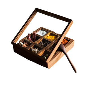 กล่องเครื่องเทศทำจากไม้เนื้อแข็งคุณภาพพิเศษสำหรับจัดเก็บ4ช่อง - Product Image 5