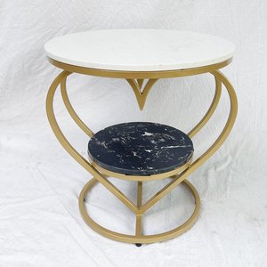 Modern SST015 <b>Round</b> Sofa Side <b>Table</b> with Heart-shaped Frame and Stone Top - Product Image 3