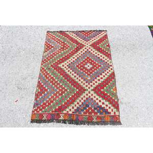 Alfombra Turca, Alfombra Vintage de 2.8x4 pies, Alfombra de Lana con Puntos Rojos y Verdes - Product Image 1