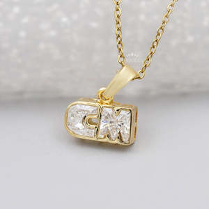 CM Luxury Yellow Gold Diamond <b>Emerald</b> Cut Alphabet Letter <b>Pendant</b> with Bezel Setting IGI Certified Unisex Everyday Wear Jewelry - Product Image 6
