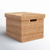 Tiroirs hauts en rotin de bonne qualité avec poignées paniers tissés carrés de canne empilables panier de rangement rectangulaire avec couvercle