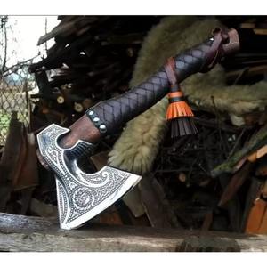 Hache longue de haute qualité, fabriquée à la main, prête au combat, en acier au carbone forgé unique, avec lame tranchante, qualité industrielle - Product Image 2