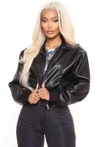 Customized Short Sleeve Black Faux Leather Motorbike <b>Racing</b> <b>Jacket</b> for Women Winter Motocross Motorcycle Plus Size Printed - Product Image 2
