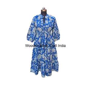 Elegante 100% algodón Himanshi Midi vestido para mujer hecho a mano hermoso cómodo verano Casual fiesta desgaste de la India - Product Image 2