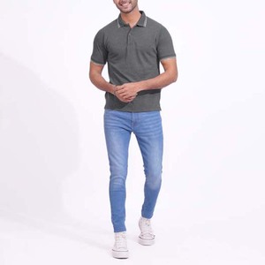 Couleur grise col rabattu manches courtes polos vêtements pour hommes grande taille Slim Fit coton respirant hommes Polo - Product Image 4