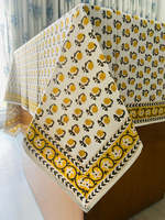Nappe en coton imprimé floral indien vintage, motif fleur jaune, forme rectangulaire pour mariage et repas