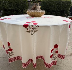 ผ้าปูโต๊ะกลมผ้าฝ้ายแท้พิมพ์ลายดอกไม้สีแดงทำมือ สำหรับงานแต่งงาน งานเลี้ยงที่บ้าน งานปาร์ตี้ และใช้งานกลางแจ้ง (สามารถปรับแต่งได้) - Product Image 2
