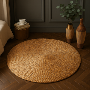 พรมปูพื้นทรงกลมผักตบชวาธรรมชาติถักด้วยมือเป็นมิตรกับสิ่งแวดล้อมทางเลือกปอกระเจาสำหรับบ้านไร่ชายฝั่งโบฮีเมียน - Product Image 1