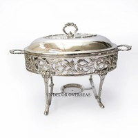 Ensemble de buffet de chauffe-plats de luxe en acier inoxydable design les plus exigeants finition couleur argent brillant poli aspect attrayant