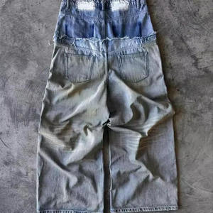 بنطلون جينز للرجال مخصص ملابس الشارع المرقعة عارضة خمر مزدوجة الخصر أوم فضفاض الجينز الصانع - Product Image 2