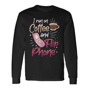 Camiseta de manga larga unisex con cuello redondo y estampado digital para adultos, promocional, de Coffee Addict Flip Phone - Product Image 1