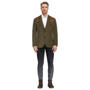 OEM completamente foderato tacca con risvolto a due bottoni in finta pelle scamosciata Plaid retro Slim Fit <span class=keywords><strong>blazer</strong></span> per <span class=keywords><strong>uomo</strong></span> - Product Image 2