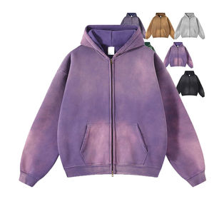 100% coton poids lourd sweats à capuche unis hommes pull à capuche en détresse Vintage lavé à l'acide surdimensionné coupe ample personnalisé - Product Image 6