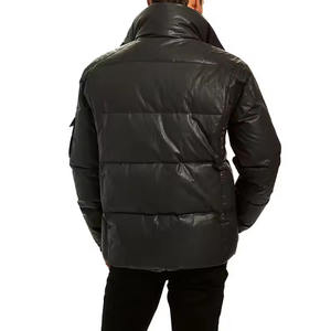 Doudoune en similicuir noir avec un design à double couche, style street wear de qualité supérieure, col montant, doudoune chaude - Product Image 4