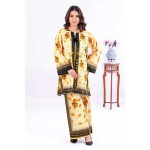 Traje de dos piezas sin coser de muselina estampada TLP-52021, talla grande, con estampado floral y liso, ligero, para eventos formales diurnos, talla XS, con cremallera. - Product Image 2