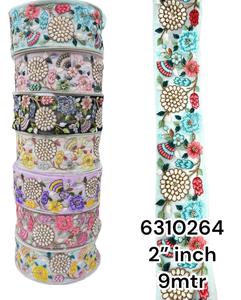 Cintas bordadas a máquina hechas a medida en diseño de flores y en siete colores para vestidos de novia en 2 pulgadas de ancho para reventa - Product Image 6