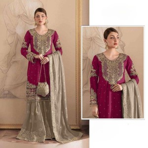 Heavy Georgette Pakistani Salwar Suit for <b>Wedding</b> Parties Embroidered Floral Chiffon Washable Beautiful Sequence Work - Product Image 2