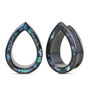 PONWAG 1 Paire 00g Tunnels <span class=keywords><strong>d</strong></span>'oreilles doublement évasés en forme de goutte <span class=keywords><strong>d</strong></span>'eau, en acier inoxydable, type selle, pour piercing, longueur de barre 10mm - Product Image 1
