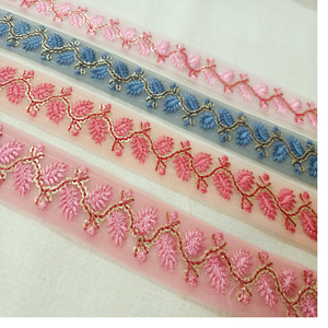 Encajes de trabajo de hilo bordado hechos a medida, opciones multicolor en lentejuelas bordadas en 1 pulgada de ancho - Product Image 1