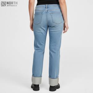 Jean droit en denim pour femme, taille mi-haute, style décontracté, poche imprimée personnalisée, respirant, séchage rapide, pantalon de haute couture - Product Image 2