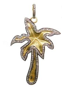 Colgante Vintage de dos tonos de palmera Tropical, Plata de Ley 925, chapado en rodio negro, Joyería de diamantes pavimentados naturales, tamaño de 50x35MM - Product Image 5