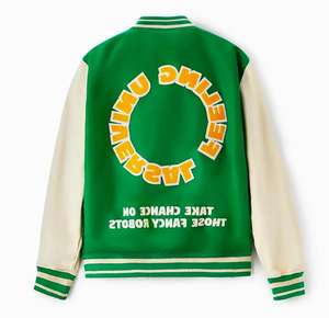 Veste coupe-vent à séchage rapide en toile patchwork personnalisée, avec broderies en strass, style vintage, lettreman, baseball, bomber - Product Image 5