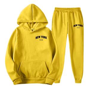 Vente en gros Ensemble de jogging à capuche en polaire jaune pour hommes de la meilleure qualité Patch personnalisé Survêtement de travail Streetwear décontracté et chaud pour l'hiver - Product Image 4