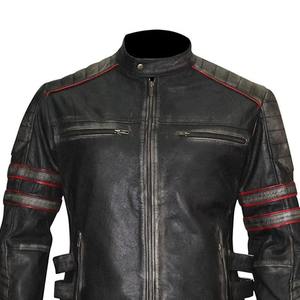 MEN'S GENUINE COWHIDE PREMIUM <b>LEATHER</b> MOTORCYCLE BIKER TOP <b>LEATHER</b> <b>JACKET</b> Men's Black Biker Slim Fit <b>Cafe</b> <b>Racer</b> Motorcycle - Product Image 3