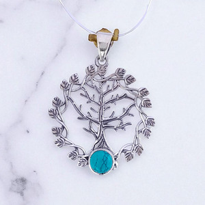 Colgante con diseño original del Árbol de la Vida en plata de ley 925 con piedra preciosa, venta al por mayor de joyería de plata hecha a mano. - Product Image 2