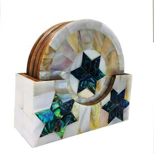 Mother of Pearl Coaster Set <b>Black</b> White MOPHot Selling Wooden Customized Mother of Pearl Coaster Set with Natural Color - Product Image 5