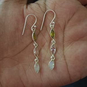 High Quality Stone <b>Earrings</b> for Women and Girls Multi Color Gemstone <b>Earrings</b> 925 Solid Sterling Silver <b>Dangle</b> Silver Jewelry - Product Image 4