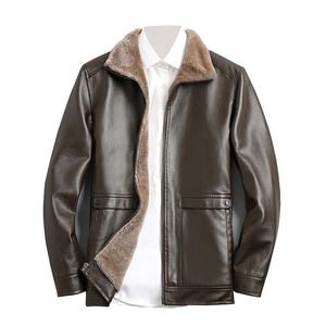 Chaqueta de Cuero para Hombre de Manga Larga, Cortavientos, Ajustada, con Cuello Camisero, Chaqueta de Cuero con Calefacción, con Peluche y Bolsillo Grande - Product Image 3