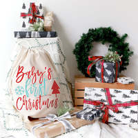 Sac de Noël en coton biologique recyclable et écologique pour le premier Noël de bébé, personnalisable avec logo imprimé, pour le rangement quotidien et les courses