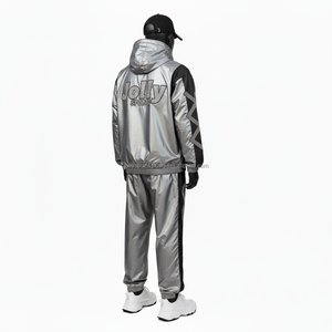 Ensemble coupe-vent réfléchissant de qualité supérieure de grande taille, survêtement en tissu polyester imperméable à panneau argenté, ensemble coupe-vent avec logo personnalisé - Product Image 4