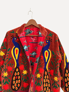 Abrigo Casual de Invierno para Mujer, Talla Grande, con Bordado Floral de Pavo Real, Estilo Bohemio, Manga Larga y Cuello Camisero - Product Image 4