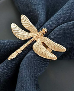 Handmade Elegant Gold Plated Metal Napkin Rings Casted Dragonfly Tissue Holder Eco-Friendly for Halloween <b>Christmas</b> Parties - Product Image 5