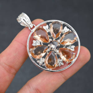 Pendentif en pierre précieuse de morganite créé en laboratoire fait à la main en argent 925 plaqué bijoux de créateur cadeau pour les femmes - Product Image 2