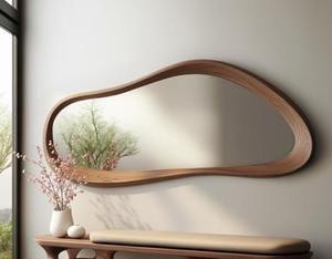 Modern Handmade Real Walnut Wood Round Art <b>Deco</b> Eco-Friendly Full Length Irregular Frame <b>Mirror</b> Decor at Best Price - Product Image 6