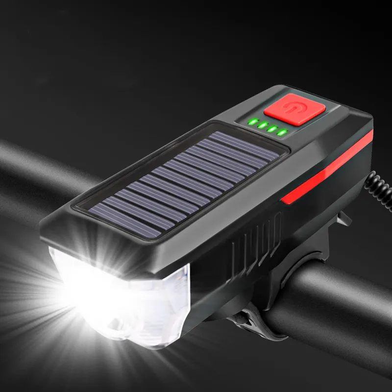High brightness 2000mah Solar USB Chargeable Power display T6 chip bike bicycle front light 120DB Horn