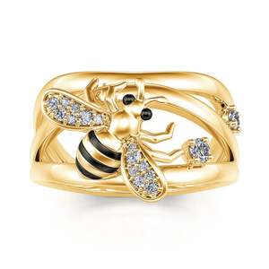 Jeulia Honey Bee Crossover <b>Adjustable</b> Sterling <b>Silver</b> <b>Ring</b> - Product Image 1