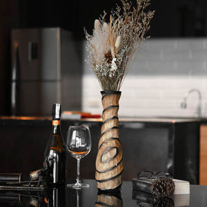 Jarrón de mesa de madera rústico hecho a mano para decoración del hogar, centro de mesa para sala de estar o regalo de inauguración de la casa - Product Image 3