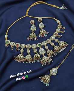 Luxury Indian <b>Bridal</b> Jewelry <b>Set</b> Gold Plated Zircon High Quality Pearls Ethnic Choker <b>Necklace</b> Heavy Earrings Engagement Party - Product Image 1