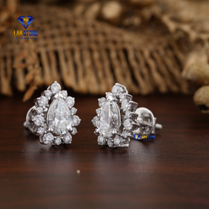 1.476 TDW poire et diamant rond boucle d'oreille 18k or blanc Labgrown diamant Hpht/Cvd diamant bijoux - Product Image 2