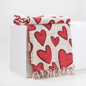New Latest Collection Of Super Soft Festival Valentine Day Heart Block Printed Cotton <b>Throw</b> Blanket - Product Image 5