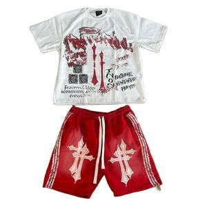 Fabricant de vêtements personnalisé 100% coton Streetwear été graphique surdimensionné acide lavage Shorts et t shirt pièce ensemble pour hommes - Product Image 2