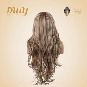 Perruque synthétique Jasmine-DWY 136 Lace Front à raie libre, marron avec mèches blondes, ondulations, dentelle transparente, taille 111 - Product Image 3