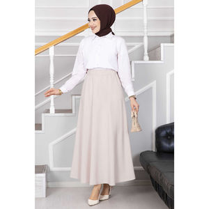 Jupe hijab en mousseline rose poudré Mevlana, confortable avec taille naturelle - Product Image 1