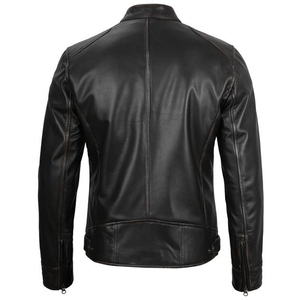 Chaqueta de motociclista Gatsby negra con cremallera de anilina de piel de oveja auténtica para hombre con forro negro acolchado y bolsillos exteriores interiores - Product Image 6