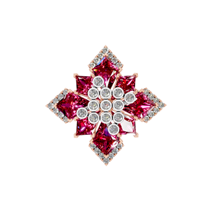 Rubis synthétique floral en or massif 14 carats et bague de cocktail en diamant cultivé en laboratoire certifié IGI déclaration fête de fiançailles de mariage personnalisée - Product Image 3