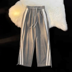 กางเกงกีฬาขาตรงของผู้ชายกางเกงวอร์มลายทางริบบิ้นแนวสตรีทผ้าถักลายโลโก้ออกแบบได้ตามต้องการ - Product Image 3